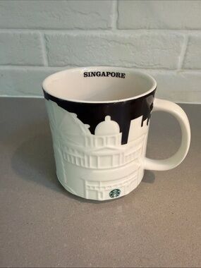 Starbucks White and Black Singapore Skyline Relief Mug